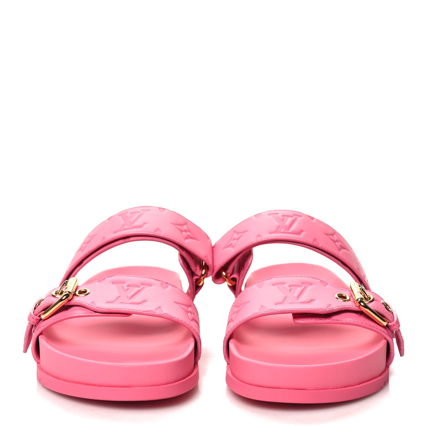 Calfskin Monogram Embossed Bom Dia Flat Mule Sandals 39 Pink
