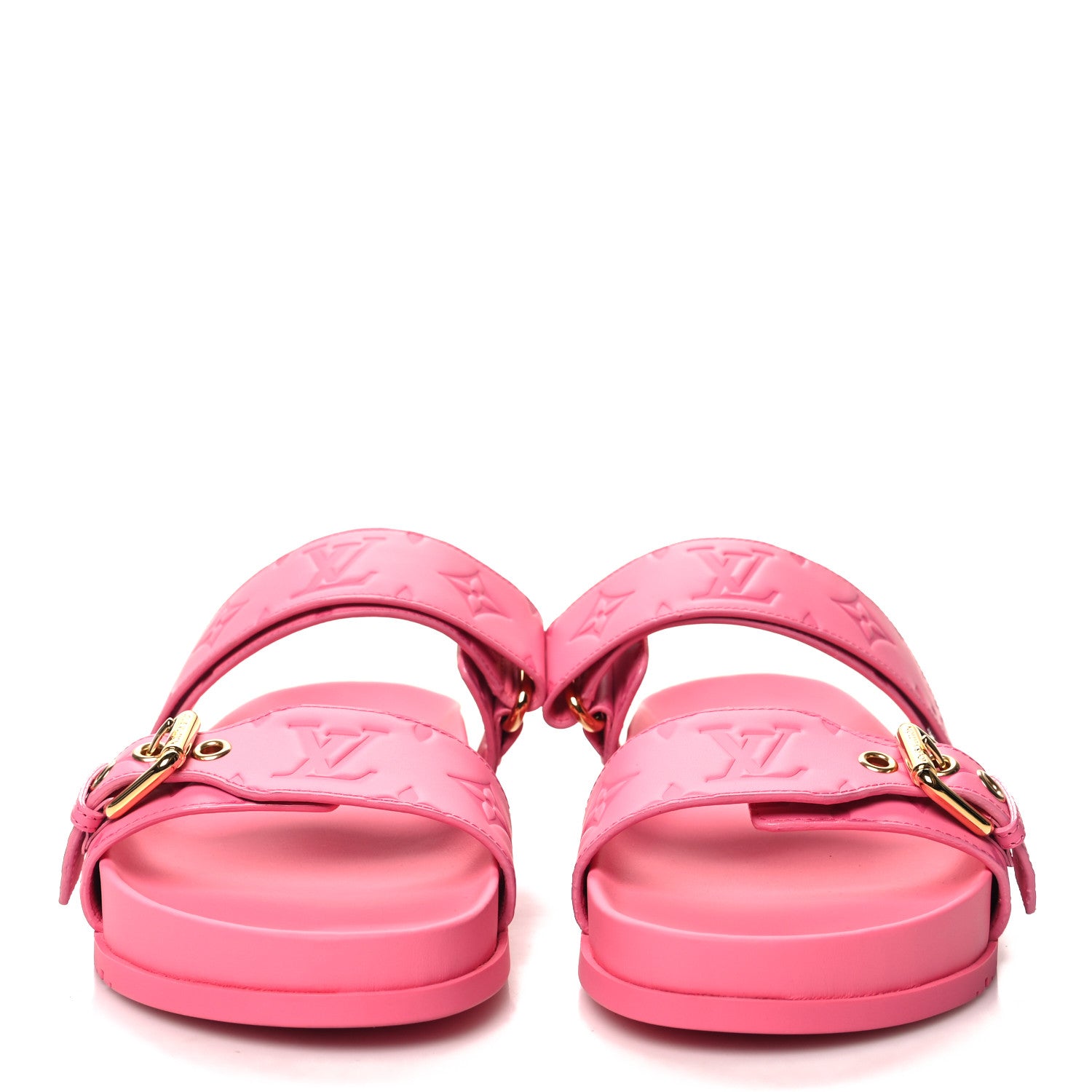 Louis Vuitton Calfskin Monogram Embossed Bom Dia Flat Mule Sandals 39 Pink 2 of 8