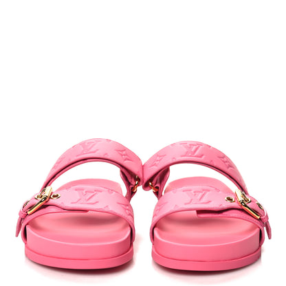 Louis Vuitton Calfskin Monogram Embossed Bom Dia Flat Mule Sandals 39 Pink 2 of 8