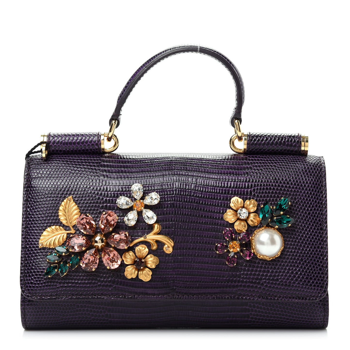 Iguana Calfskin Crystal Embellished Mini Von Bag Purple