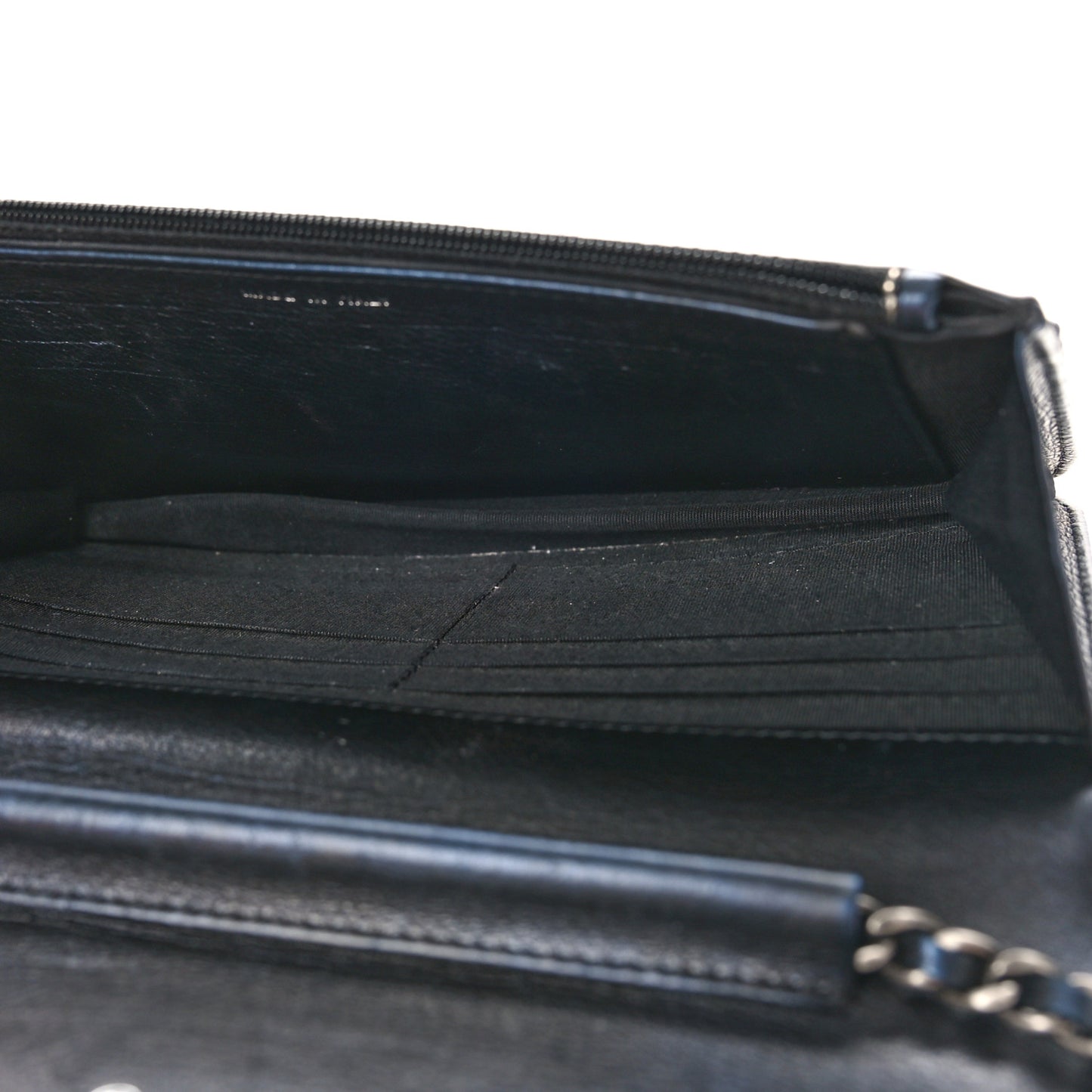 Metallic Calfskin Quilted Boy Wallet On Chain WOC Navy Blue