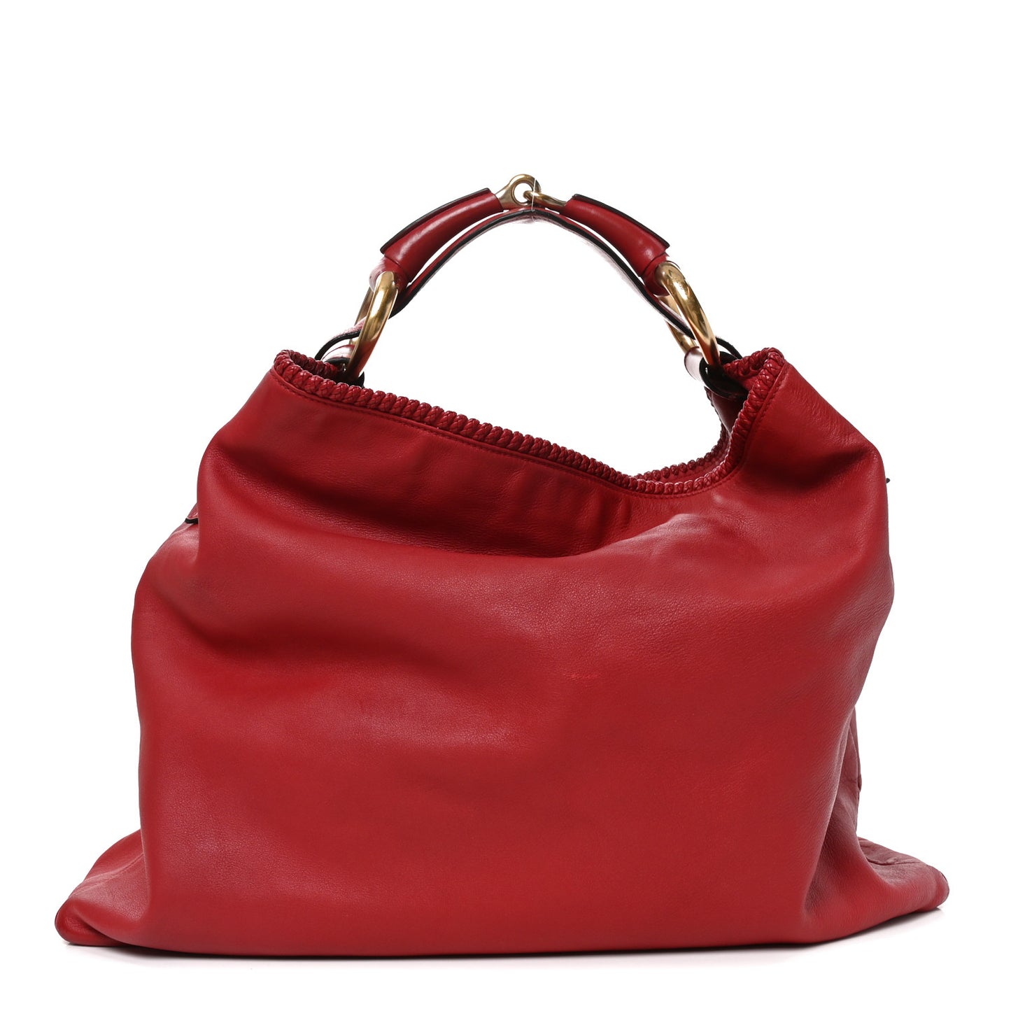 Calfskin Large Horsebit Chain Hobo Red