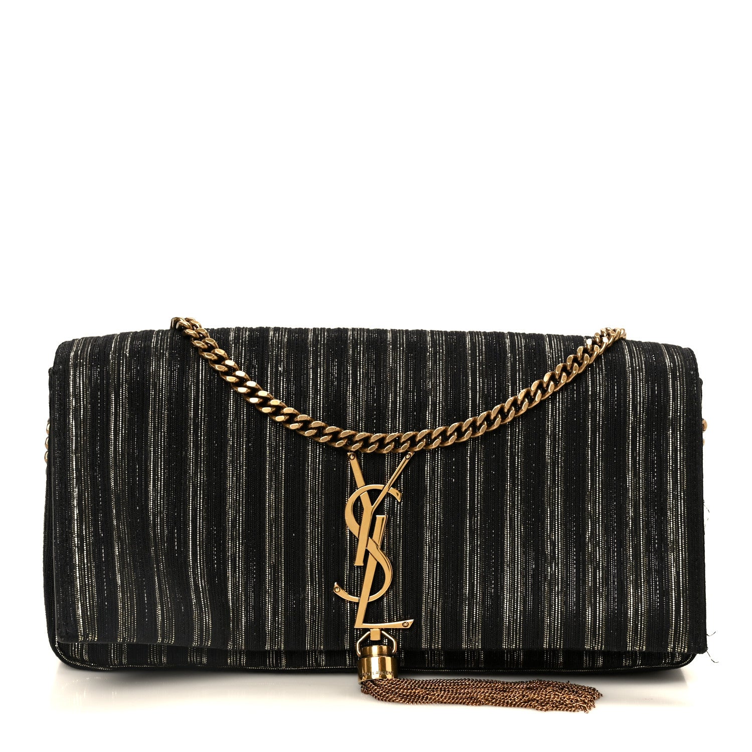 Saint Laurent Striped Fabric Monogram Tassel Kate 99 Baguette Bag Black Gold 1 of 11