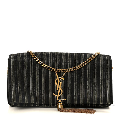 Saint Laurent Striped Fabric Monogram Tassel Kate 99 Baguette Bag Black Gold 1 of 11