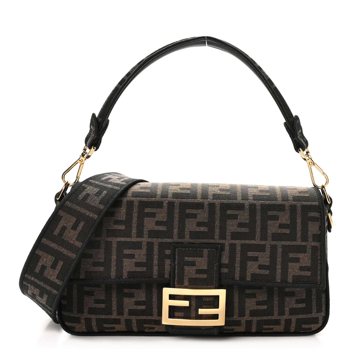 Fendi Fabric Jacquard FF 1974 Medium Baguette Tobacco Moro Black 1 of 10