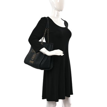 Chanel Straw Raffia Calfskin Chain Small Deauville Tote Black 2 of 12