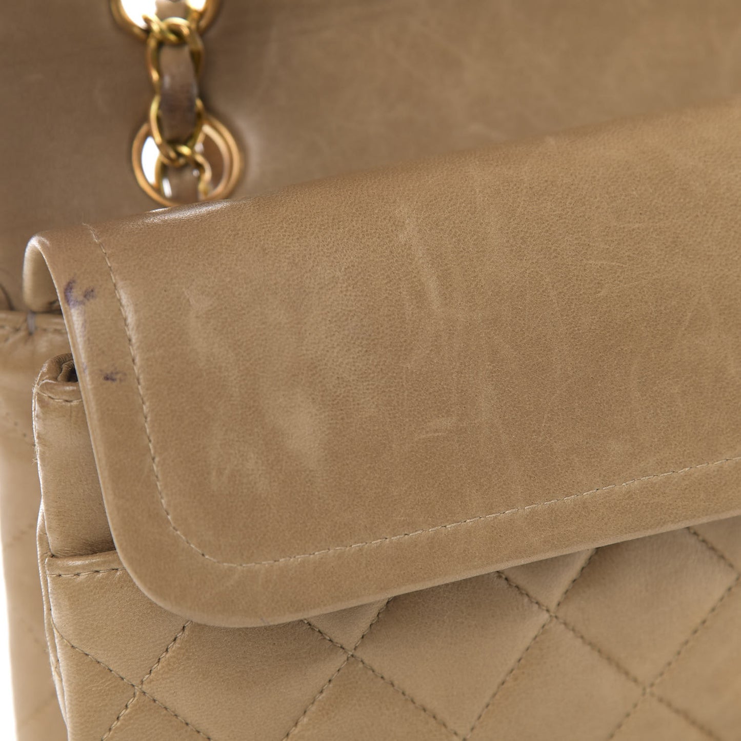 Lambskin Quilted Medium Double Flap Beige