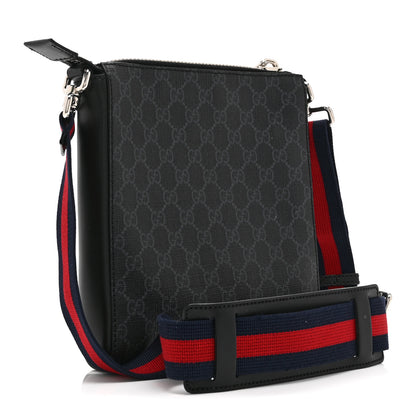 Gucci GG Supreme Monogram Web Small Flat Messenger Bag Black Grey 3 of 10