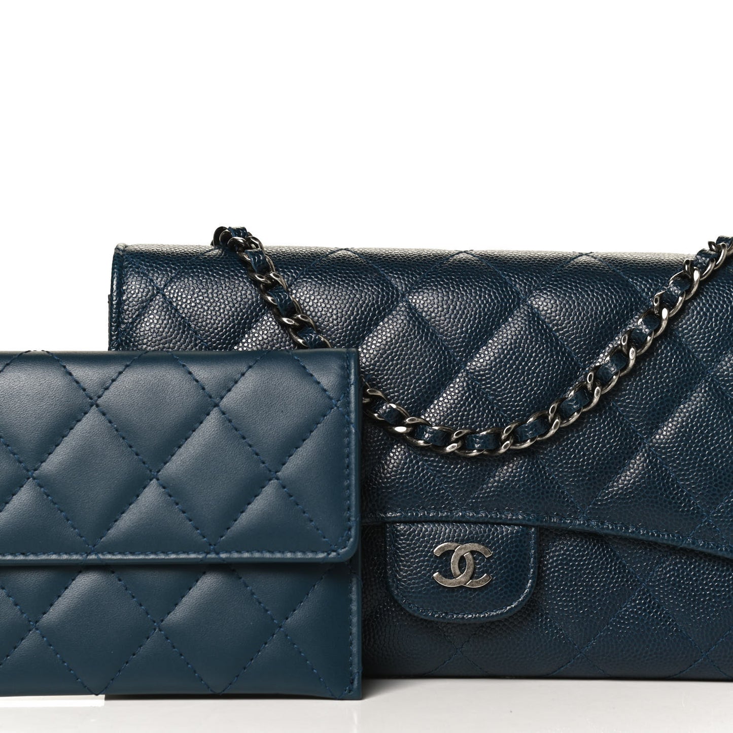 Caviar Quilted Wallet on Removable Chain Navy
