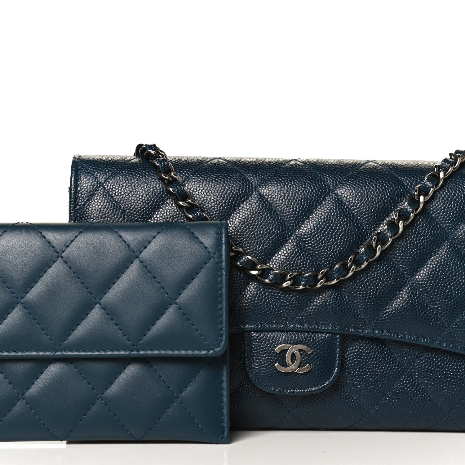 Chanel Caviar Quilted Wallet on Removable Chain Navy 7 of 10
