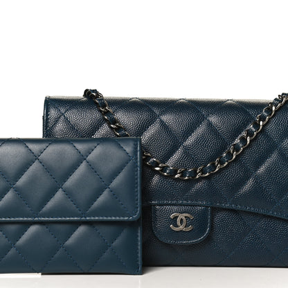 Chanel Caviar Quilted Wallet on Removable Chain Navy 7 of 10