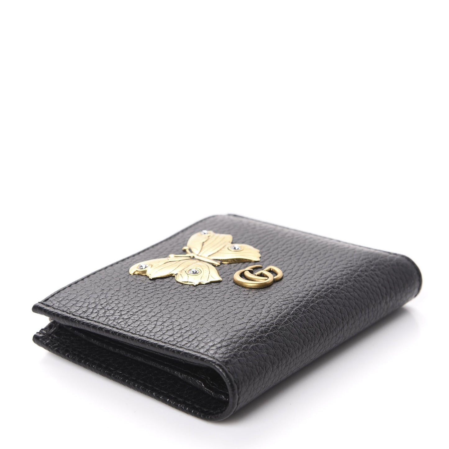 Pebbled Calfskin Farfalla Card Case Black