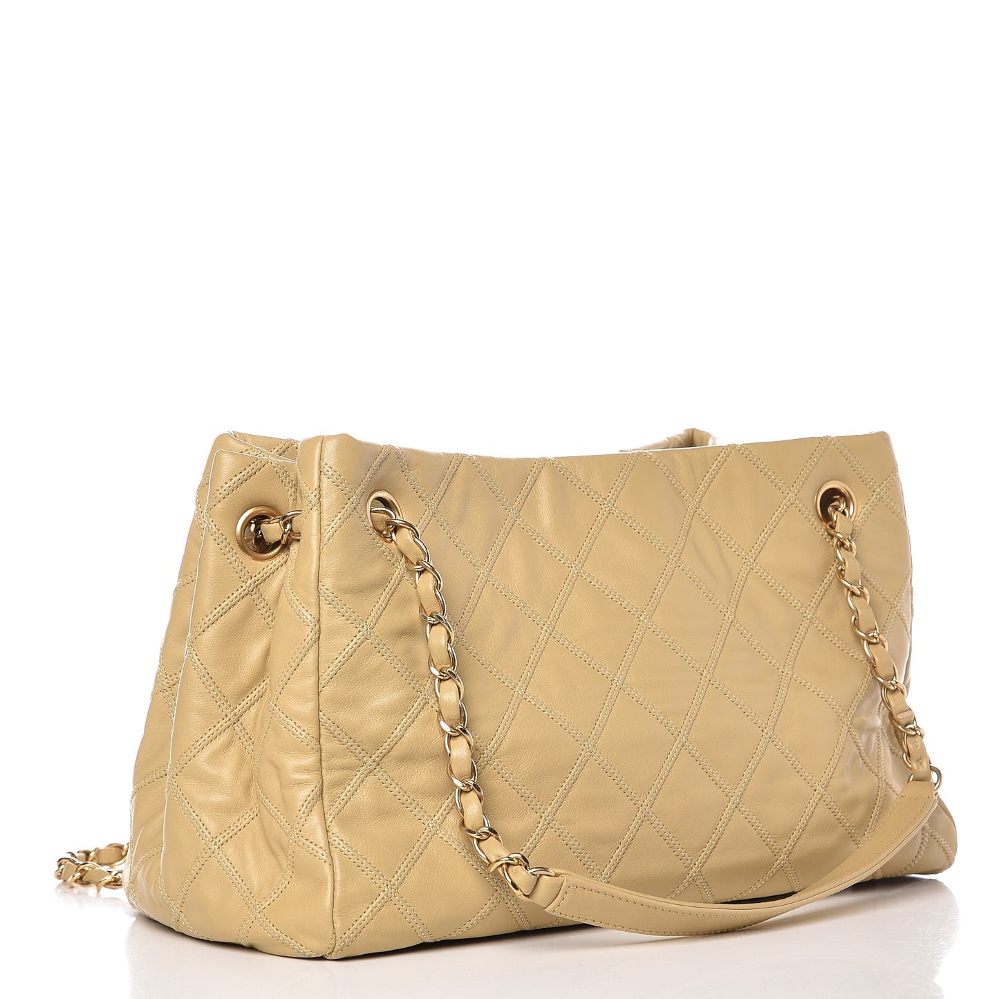 Calfskin Stitched Thin City Accordion Tote Beige