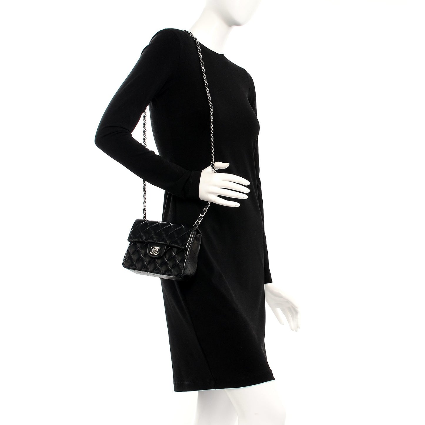 Lambskin Quilted Mini Square Flap Black
