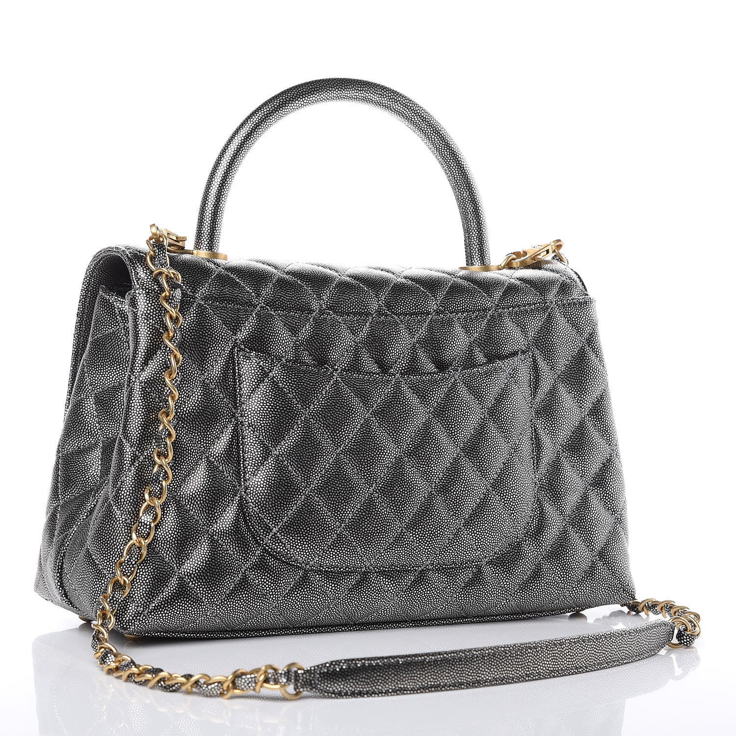 Chanel Metallic Caviar Quilted Small Coco Handle Flap Silver 3 of 10