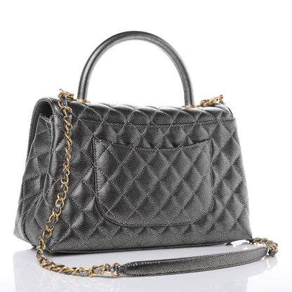 Chanel Metallic Caviar Quilted Small Coco Handle Flap Silver 3 of 10