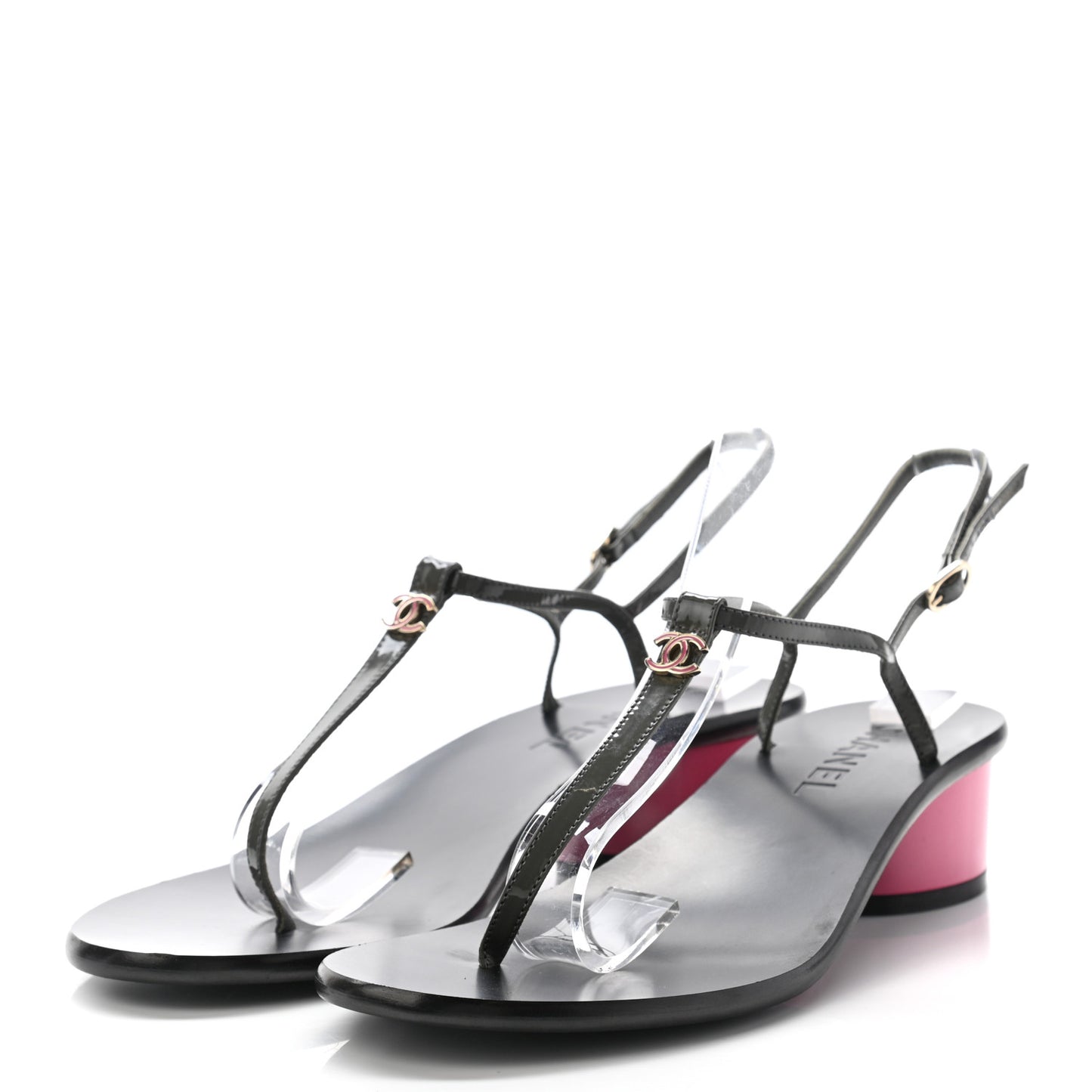 Patent CC Thong Sandals 38.5 Grey Pink