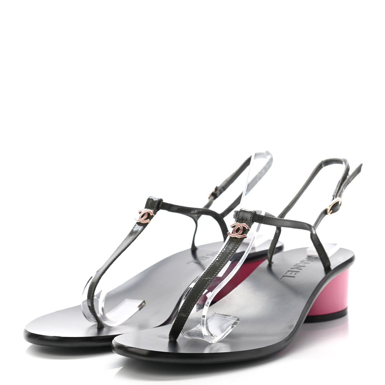 Chanel Patent CC Thong Sandals 38.5 Grey Pink 3 of 8