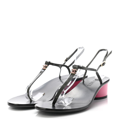 Chanel Patent CC Thong Sandals 38.5 Grey Pink 3 of 8