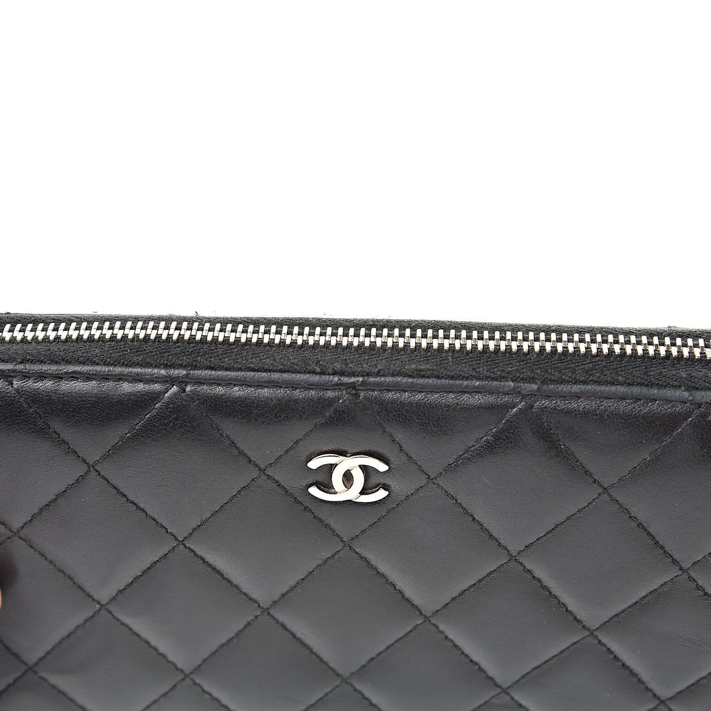 Lambskin Quilted Large Gusset Zip Around Wallet Black