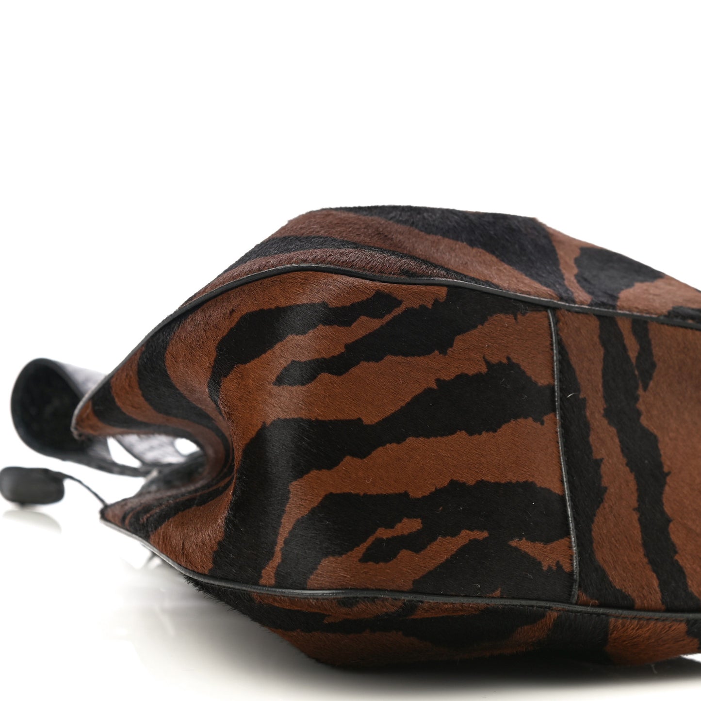 Calf Hair Bucket Bag Wristlet Brown Black