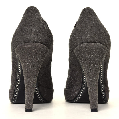 Chanel Glitter Cap Toe Pumps 37 Grey Black 5 of 7