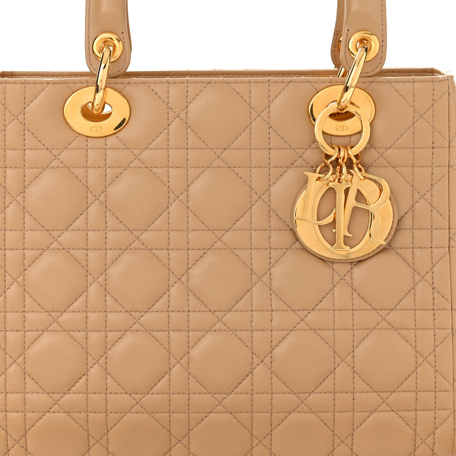 Christian Dior Lambskin Cannage Medium Lady Dior Beige 8 of 10