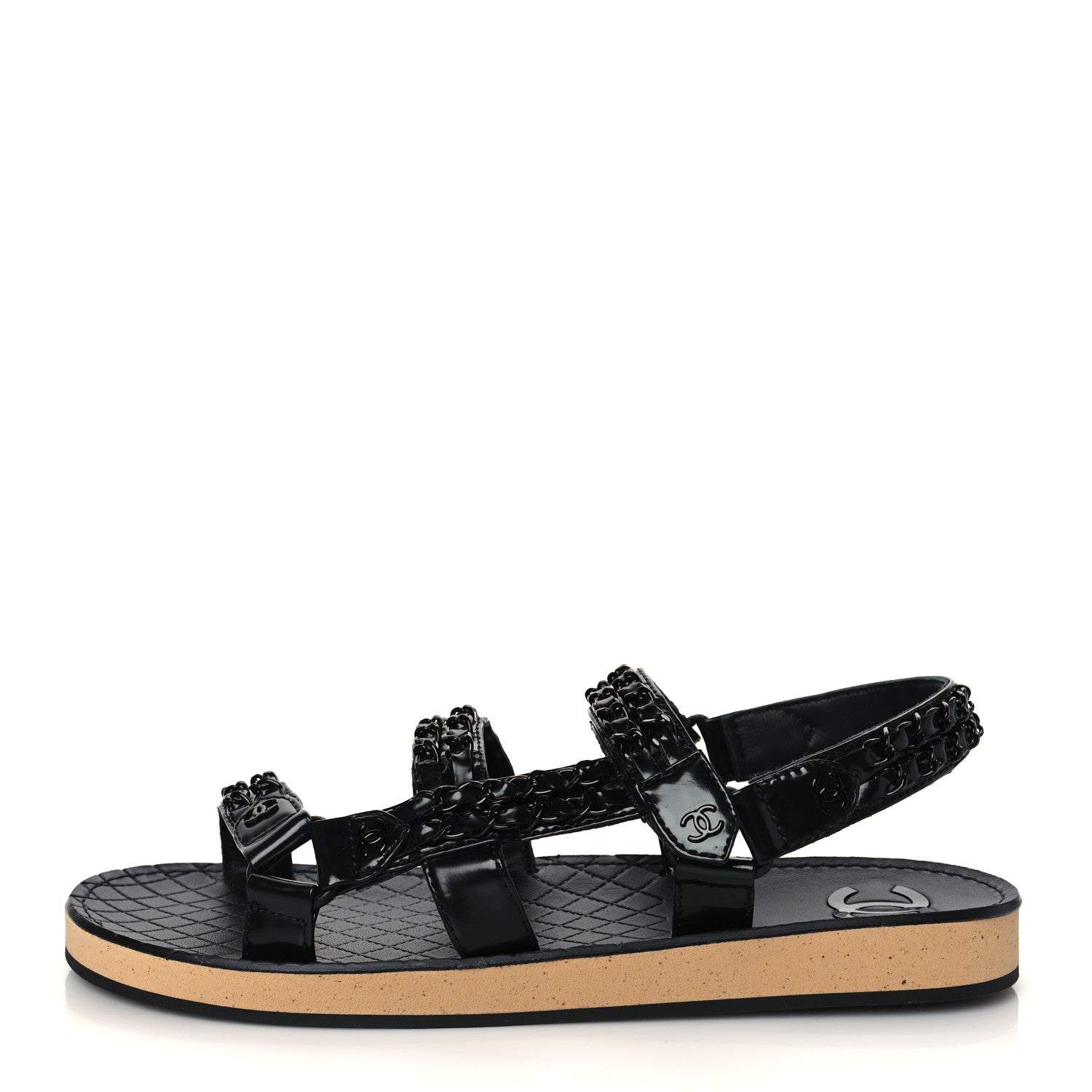 Chanel Laminated Goatskin Chain Sandals 40.5 Black 1 of 9