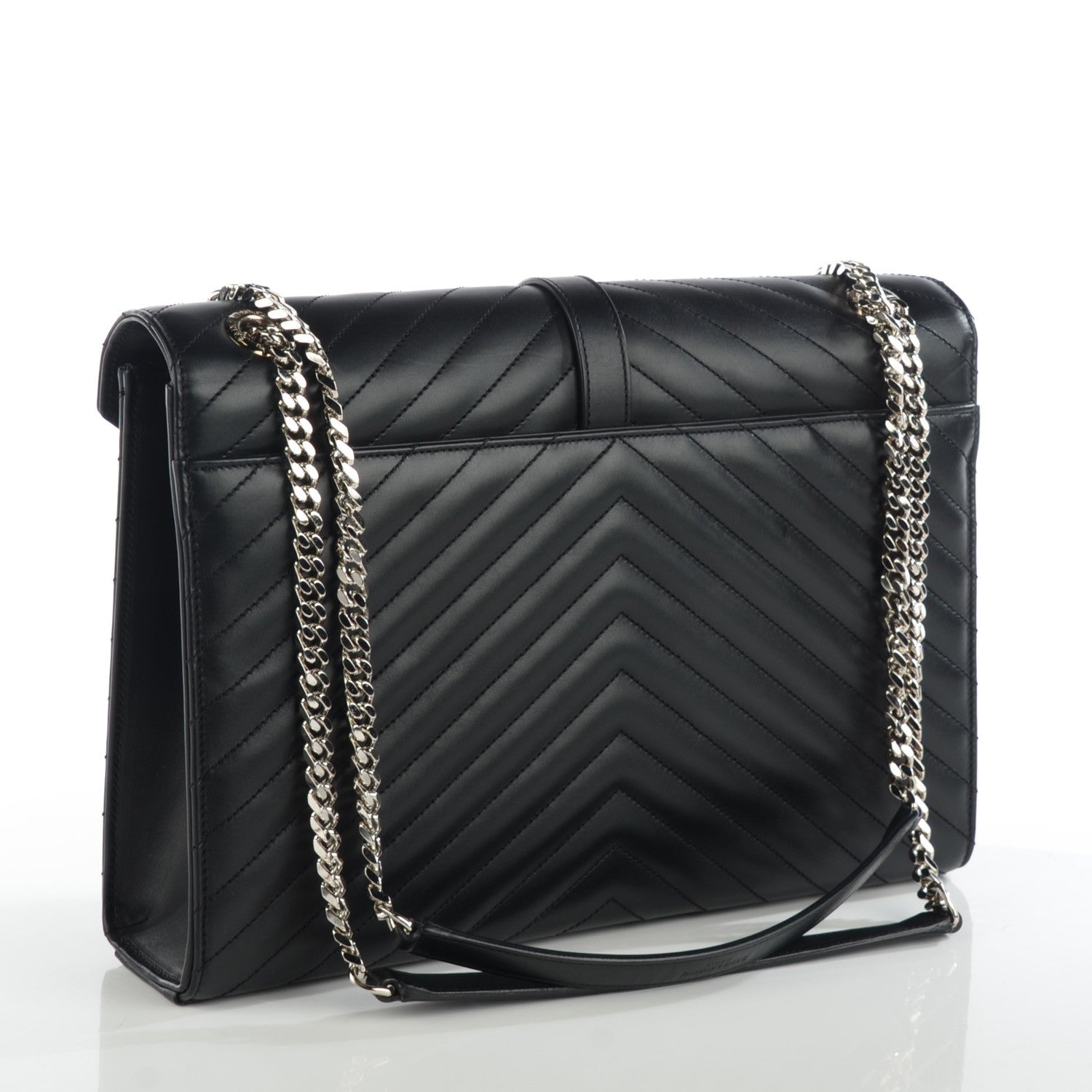 Saint Laurent Smooth Calfskin Matelasse Chevron Large Monogram Satchel Black 3 of 8