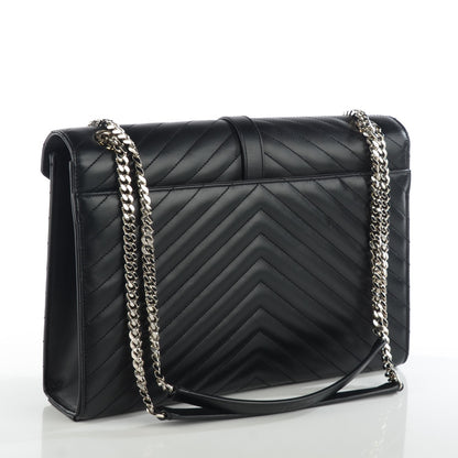 Saint Laurent Smooth Calfskin Matelasse Chevron Large Monogram Satchel Black 3 of 8