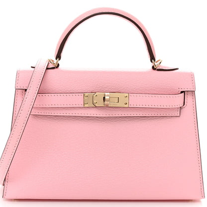 Hermes Chevre Mysore Horseshoe Mini Kelly Sellier 20 Rose Sakura Gris Perle 6 of 9