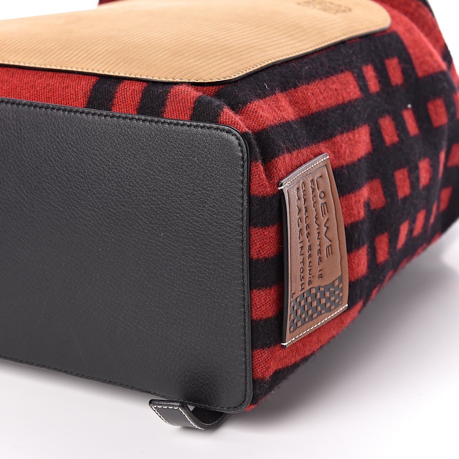 Loewe Wool Sheepsskin Goya Grid Backpack Scarlet Red Black 8 of 9