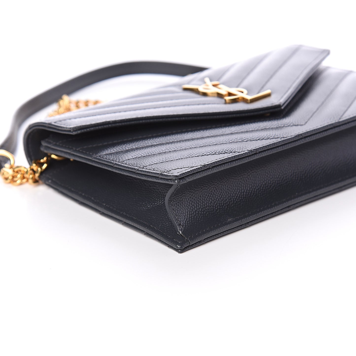 Grain De Poudre Matelasse Chevron Monogram Envelope Chain Wallet Dark Smog
