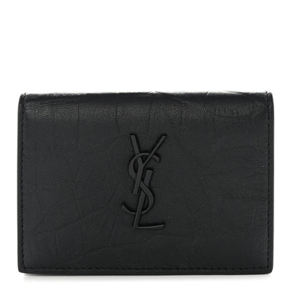 Saint Laurent Calfskin Crocodile Embossed Monogram Monochrome Business Card Holder Black 1 of 11
