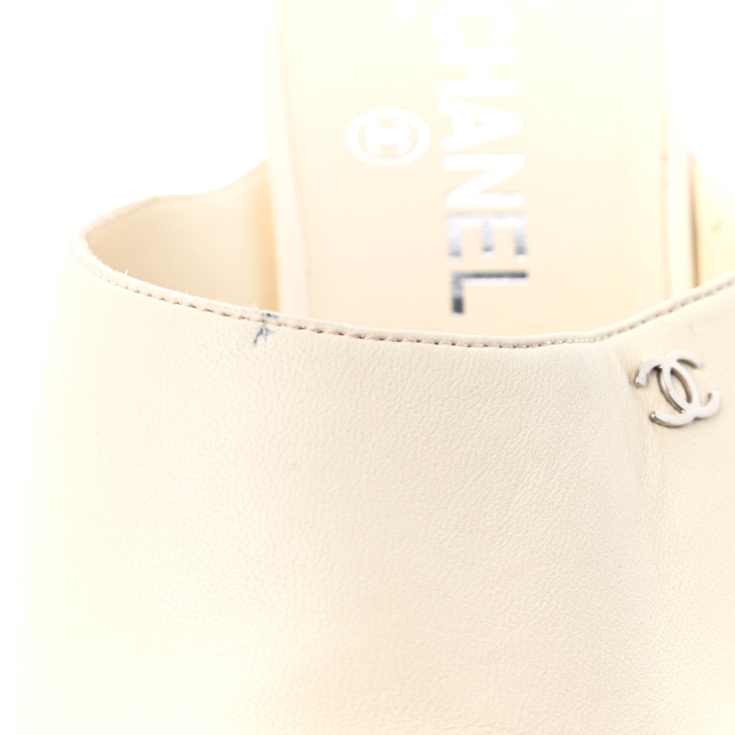 Chanel Lambskin Grosgrain Cap Toe CC Mules 39.5 White Black 10 of 13