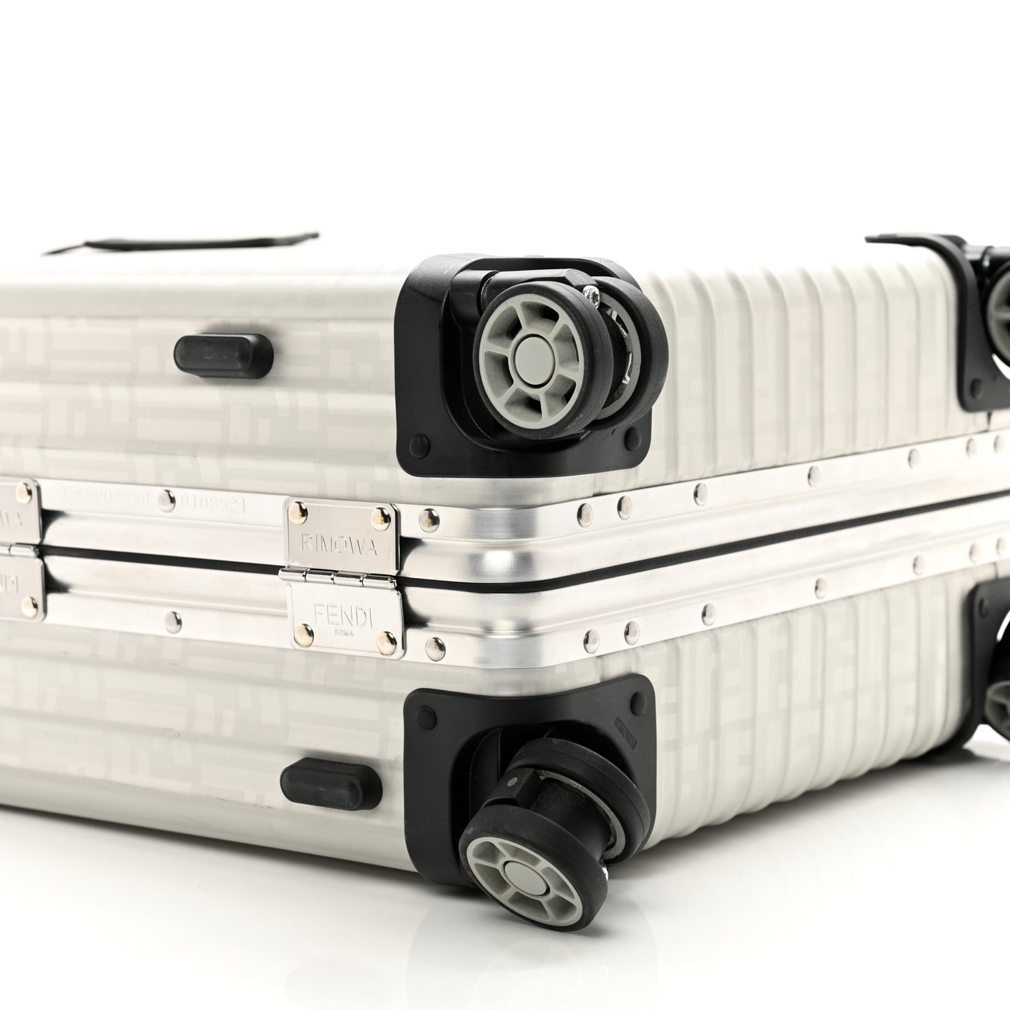 X RIMOWA Aluminum FF Print Roll Away Carry On Luggage Silver