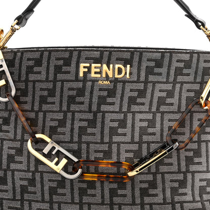 Fendi Chenille Vitello Seta Plexiglass FF Fendi O'Lock Zipper Anthracite Asfalto 7 of 9