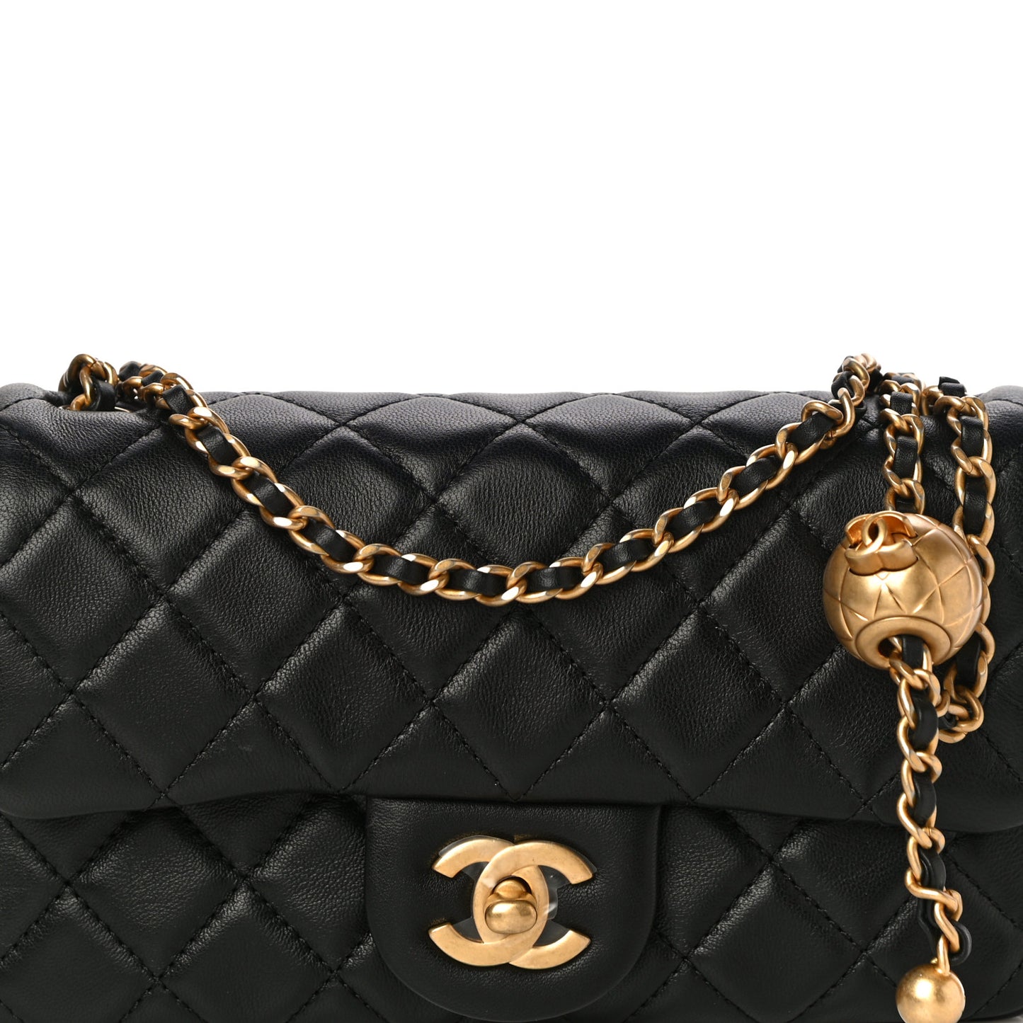 Lambskin Quilted Mini Rectangular Pearl Crush Flap Black