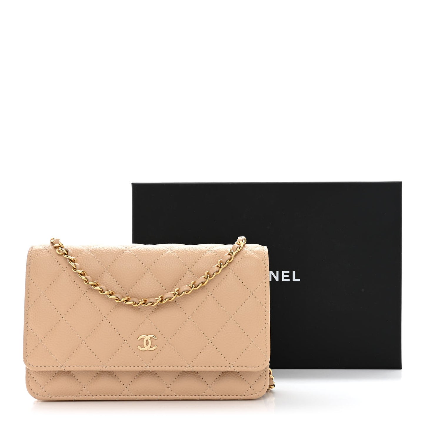 Caviar Quilted Wallet On Chain WOC Beige