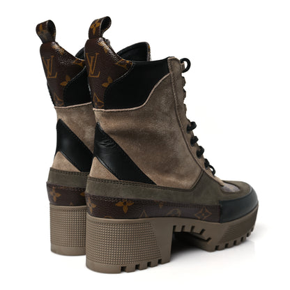 Louis Vuitton Suede Calfskin Monogram Laureate Platform Desert Boots Taupe 4 of 8