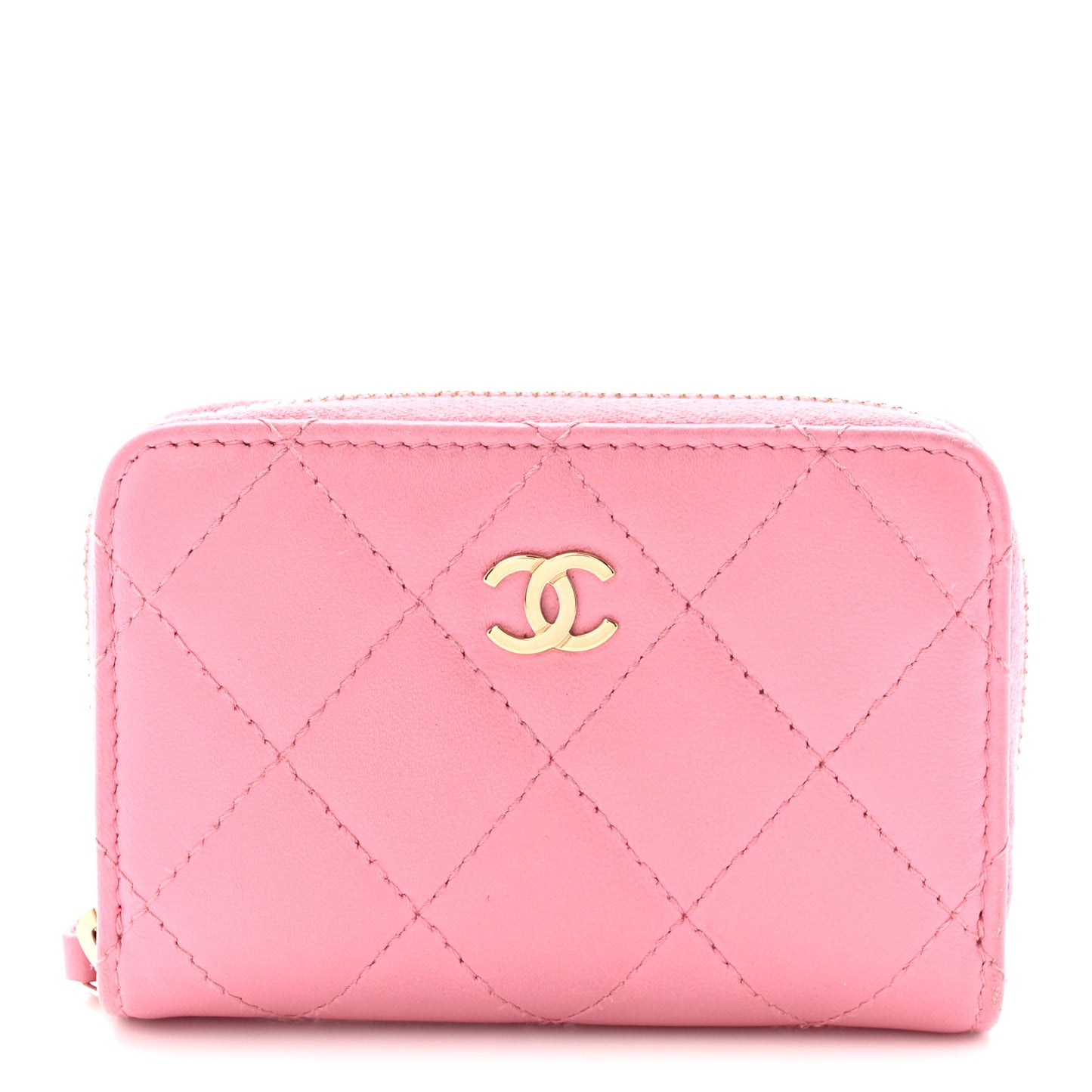 Lambskin Quilted Zip Coin Purse Pink