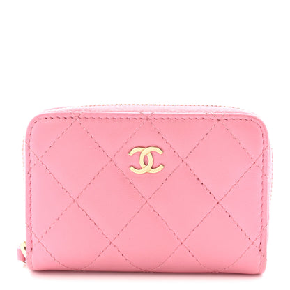 Chanel Lambskin Quilted Zip Coin Purse Pink 1 of 8