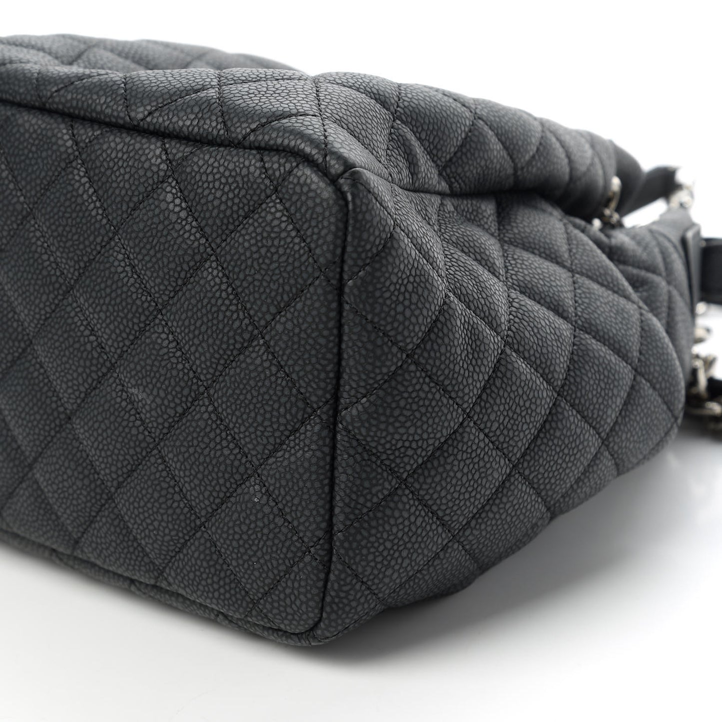 Caviar Flat Quilted CC Chain Bucket Drawstring Bag Black