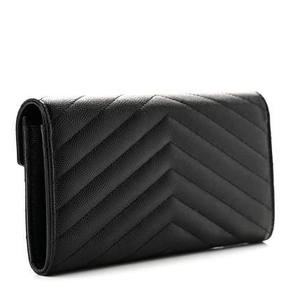 Saint Laurent Grain De Poudre Matelasse Chevron Monogram Flap Wallet Black 3 of 7