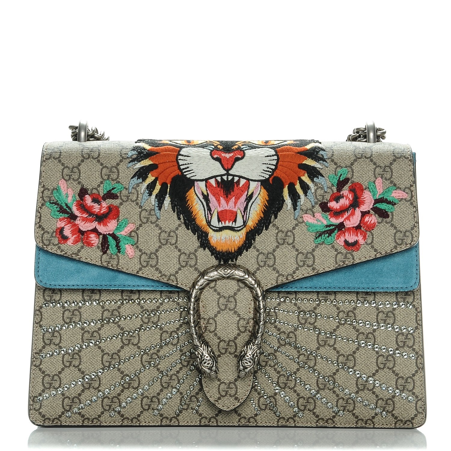 Gucci GG Supreme Monogram Angry Cat Embroidered Medium Dionysus Shoulder Bag Beige Ultramarine 1 of 7