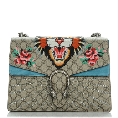 Gucci GG Supreme Monogram Angry Cat Embroidered Medium Dionysus Shoulder Bag Beige Ultramarine 1 of 7