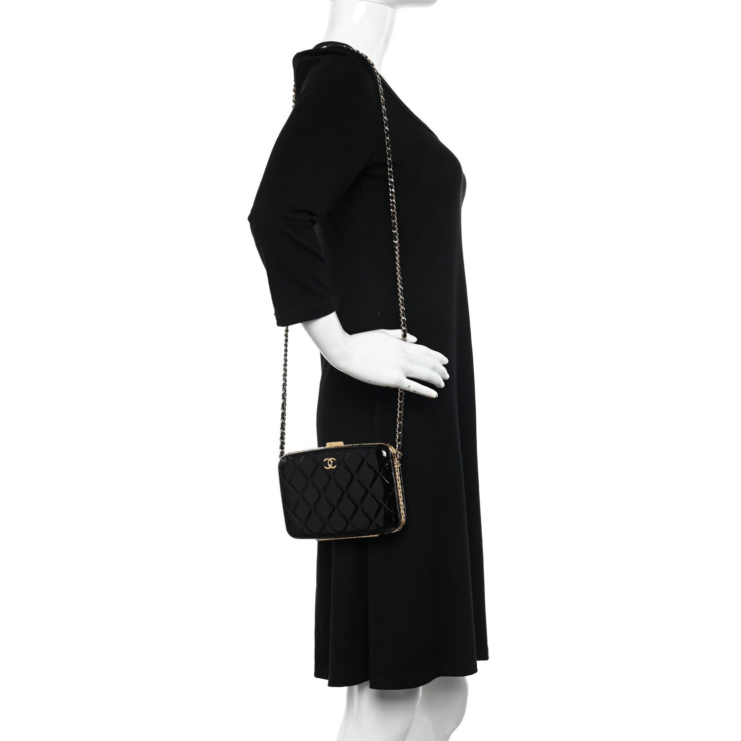 Chanel Glazed Goatskin Quilted Box With Chain Black 2 of 10