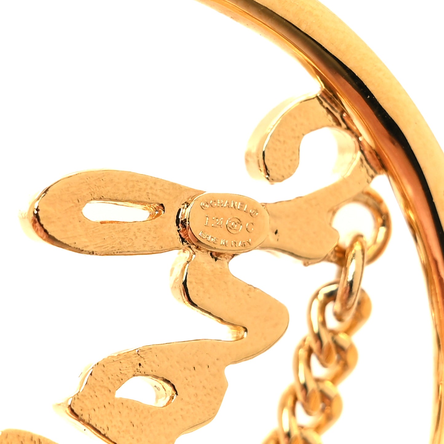 Metal Chain CC Hoop Earrings Gold