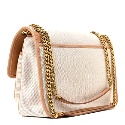 Saint Laurent Cotton Canvas Vintage Calfskin Monogram Medium Niki Chain Satchel Cream Tan 3 of 16