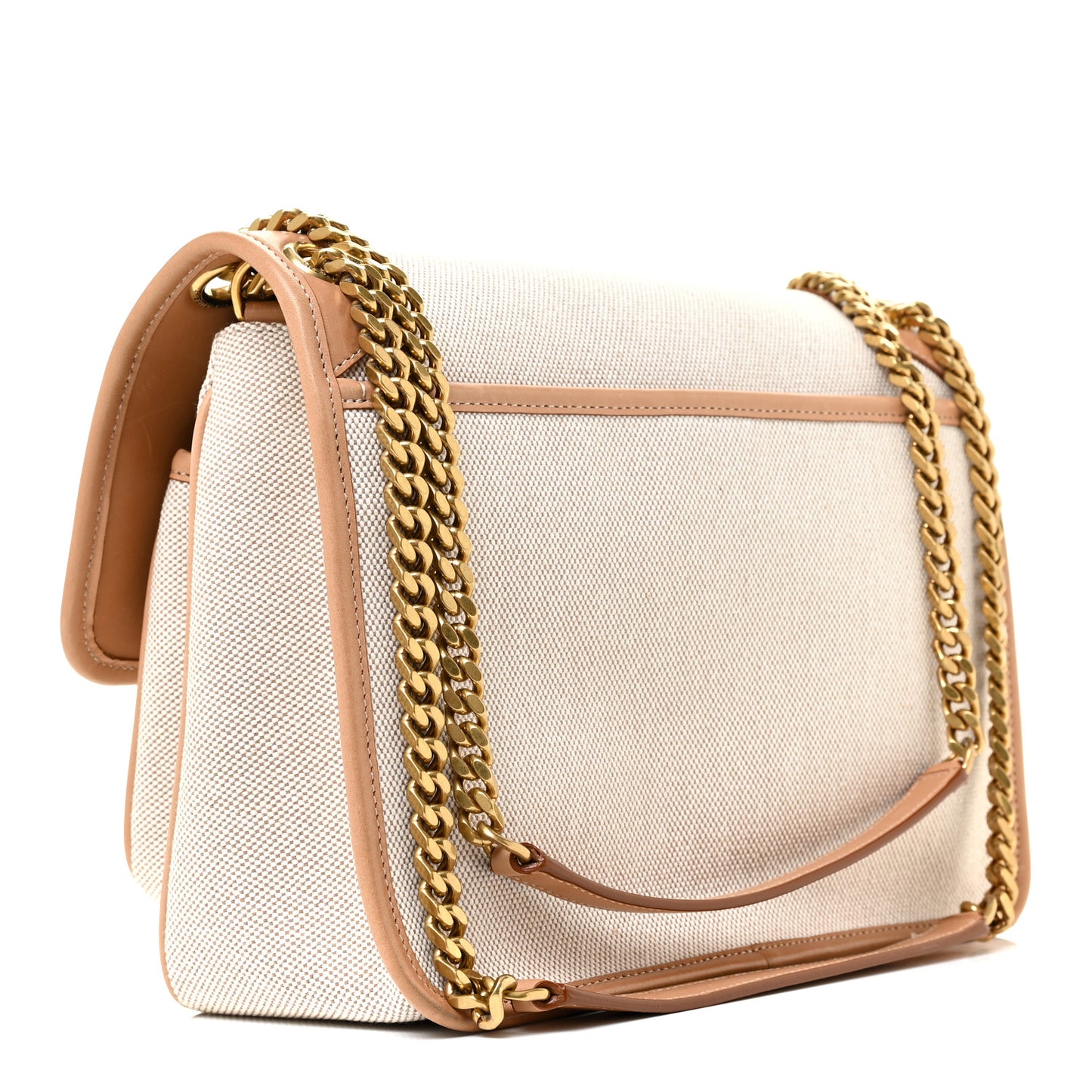 Cotton Canvas Vintage Calfskin Monogram Medium Niki Chain Satchel Cream Tan